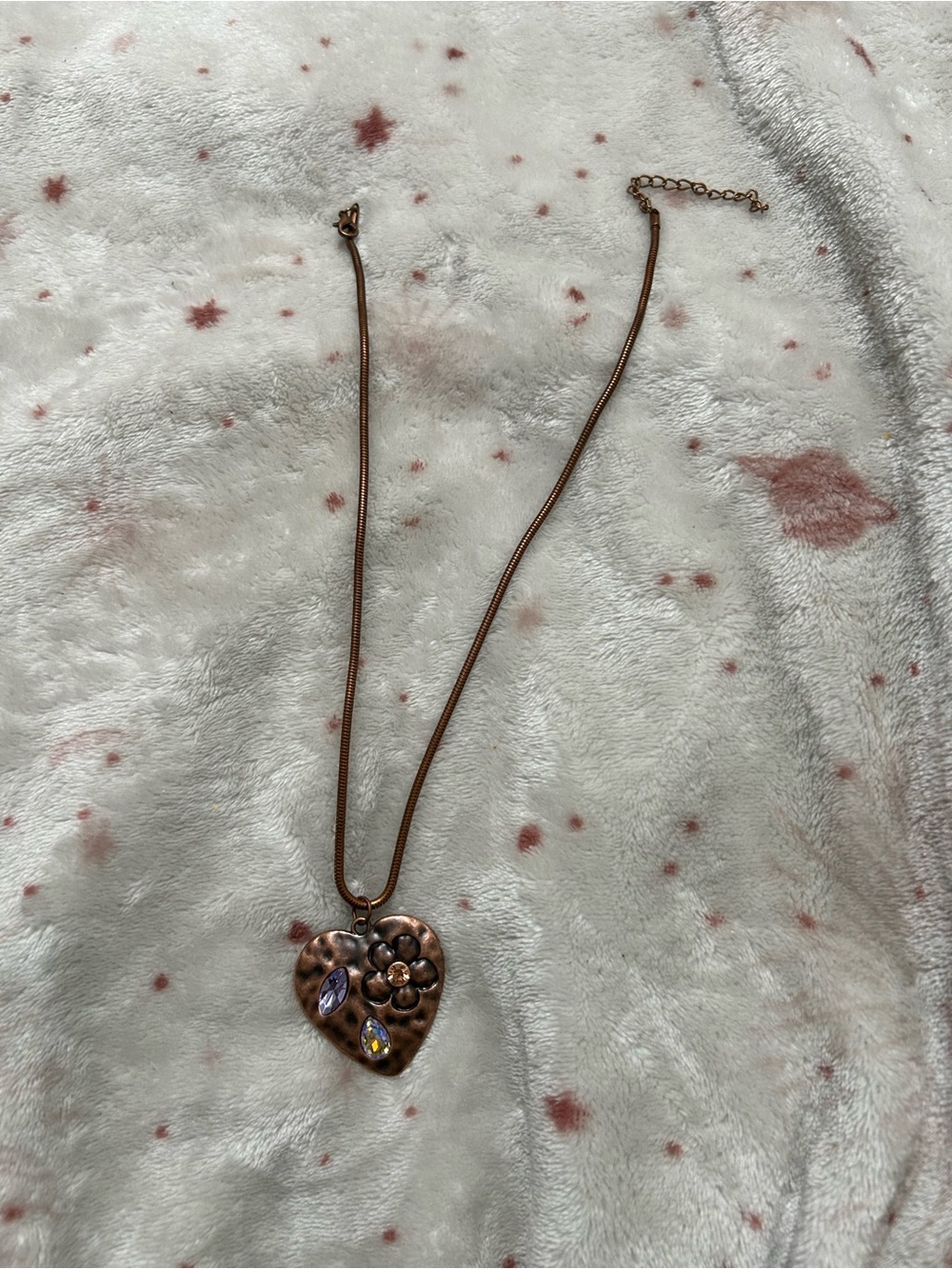 Copper Heart Pendant Necklace with Floral Detail
